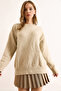 Women's Stone Crew Neck Soft Textured Relaxed Fit Sweater Kzk-19000992