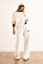 Women's White Stripe-Detail Embroidered Brushed Inside Thick Tracksuit Set ETKM-0000086 - 2