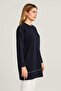 Women's Plus Size Navy Blue, Crew Neck, Shoulder and Front Piping Detail, Side Slit Sweatshirt 65N39148 - 3