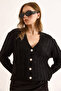 Women's Black Thick Ribbed Soft Textured Cardigan Hrk-19000385 - 7