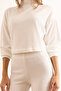 Women's Ecru Stand Collar Blouse Pants Soft Set Tkm-19000438 - 4
