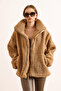 Women's Camel Lined Oversize Plush Coat with Zippered Pockets Mnt-19000048 - 3
