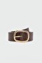 Large Faux Leather Belt with Oval Buckle Brown