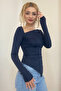 Women's Asymmetrical Cut Slim Fit Full Stretch Fabric Bodysuit Blouse - 2