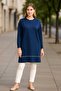 Women's Plus Size Indigo Sweatshirt with Crew Neck, Shoulder and Front Piping Details, Side Slits 65N39148 - 3