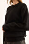 Women's Black Crew Neck Soft Textured Relaxed Fit Sweater Kzk-19000992 - 6