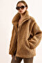 Women's Camel Lined Oversize Plush Coat with Zippered Pockets Mnt-19000048