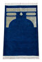 Navy Blue Chenille Prayer Rug with Kabe Pattern and Knitted Tassels - 2