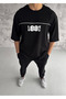 Men's Crew Neck Printed Oversize T-Shirt - Black