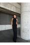 Flexible Flowers Fabric Collar Rose Detailed Slit Evening Dress Black 583261