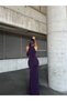 Flexible Flowers Fabric Collar Rose Detailed Slit Evening Dress Purple 583261 - 3