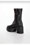 Black Leather Platform High Heel Stretch Boots - 5