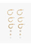 Steel Mixed Pearl Detailed 6-Piece Ball and Hoop Earring Set