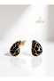 Minimalist Black Marble Stone Detailed Steel Drop Women's Earrings - 3