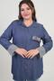 Women's Front Zipper Patterned Plus Size Denim Shirt - 2