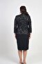 Women's Sequin Embroidered Bead Detailed Tulle Jacket Half Moon Sleeve Short Dress Lined Crepe Plus Size 2-Piece - 4