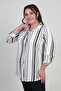 Women's Sleeve Folded Neckline Striped Plus Size Shirt - 3