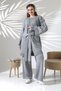 Women's Gray Crew Neck Blouse, Cardigan and Trousers 3-Piece Knitwear Set - 2