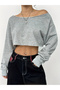 Women's Plain Gray Boat Neck Sweatshirt - 2