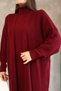 Women's Burgundy High-Neck Long-Sleeve Knitwear Dress and Long Cardigan Hijab Bottom-Top Knitwear Set - 5