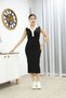 Women's Black Polo Collar Buttoned Sleeveless Knitwear Dress - 2