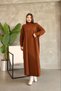 Women's Cinnamon Brown High-Neck Long-Sleeved Knitwear Dress and Long Cardigan Hijab Bottom-Top Knitwear Set - 5