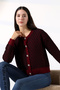 Burgundy Square Line Patterned Buttoned Knitwear Cardigan Bces-252004 - 2