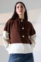 Women's Brown Color Block Hooded Buttoned Knitwear Cardigan