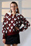 Polo Collar Heart Patterned Knit Sweater - 2