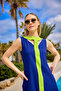 Navy Blue Semi-Closed Swimsuit Hidden Zipper, Slit, Water Repellent, Upf50+ H2502-2 - 2