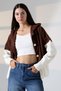 Women's Brown Color Block Hooded Buttoned Knitwear Cardigan - 4