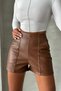 Women's Brown Faux Leather Mini Shorts with Stitching Detail - 4