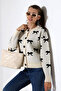 Ecru Bow Patterned Buttoned Knitwear Cardigan Bces-252044