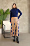 Women's Biscuit High Neck Skirt-Looking One-Piece Patterned Knitwear Dress
