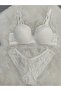 Women's Lace and Bow Detailed Padded Underwire Bra Panty Set 3-Piece Set - 6