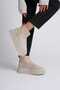 Beige Thick Sole Mini Boots Stretch Suede Boots - 4