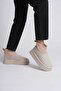 Beige Thick Sole Mini Boots Stretch Suede Boots - 3