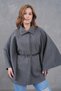 Women's Waist Belted Cashmere Gray Poncho New Season Stylish Oversize Trendy and Comfortable Modern Outerwear - 3