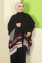 Kilim Pattern Poncho Triple Knitwear Set Black Hm2816 - 5