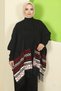 Kilim Pattern Poncho Triple Knitwear Set Black Hm2816 - 2