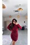 Burgundy High Neck Draped Modal Dress - 6