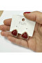 Burgundy color stone detailed earrings - 3