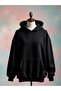 Cat Printed Cotton 3 Thread Oversized Black Sweatshirt - 2