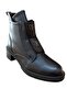 11032-1 Women's Genuine Leather Buckle and Rubber Detailed Zippered Boots