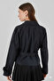 Women's Black Double Breasted Collar Belted Lined Short Trench Coat Hzl25W-Bd159701 - 5