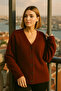 Women's Burgundy Loose Fit Buttoned Soft Textured Cardigan 6232 - 3