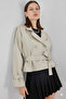 Women's Beige Double Breasted Collar Belted Lined Short Trench Coat Hzl25W-Bd159701 - 4