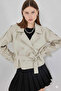 Women's Beige Double Breasted Collar Belted Lined Short Trench Coat Hzl25W-Bd159701
