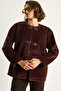 Women's Brown Leather Buckle Detailed Lined Wool Textured Short Coat 7022 60284077 - 4