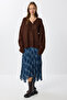 Patterned Wrinkled Effect Midi Chiffon Skirt Lns0082 Dark Blue - 4